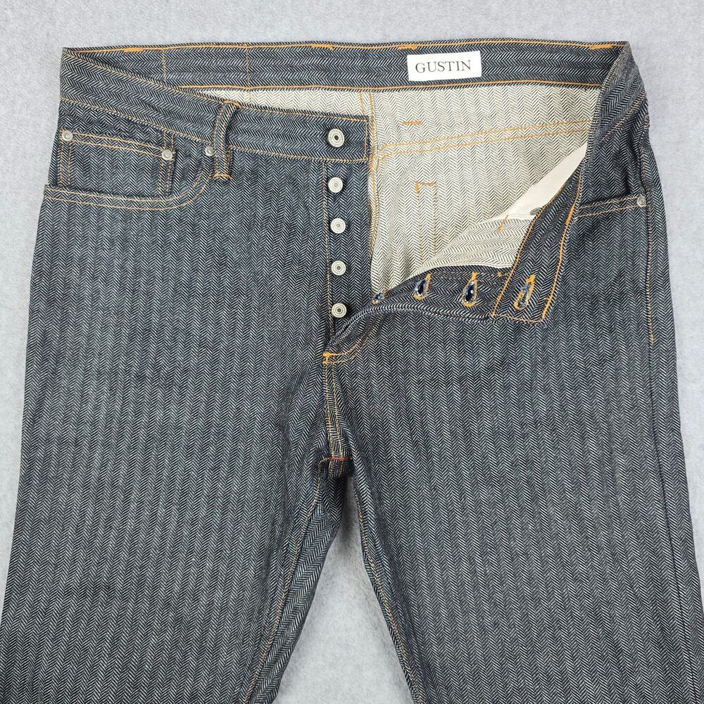 Gustin Mens 38x30 Button Fly 562 Herringbone Jeans - Picture 4 of 16